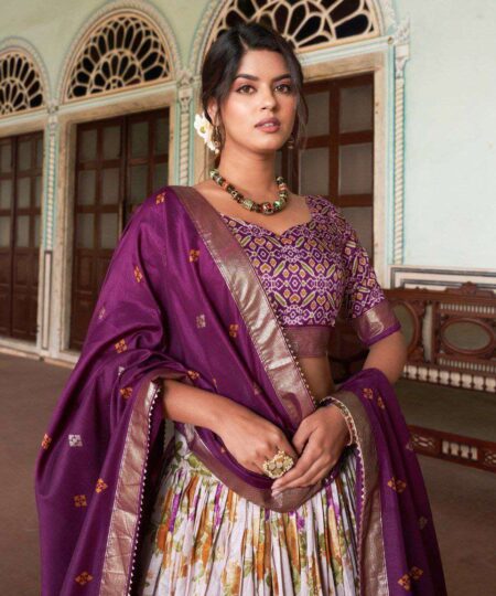 Women's Tussar Silk Patola Print Lehenga Choli with Dupatta ? Foil Work Stitched Lehenga Set