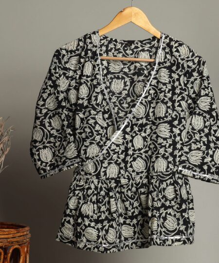 Handmade Block Print Cotton for Women ? Ethnic Floral Printed Top with Long Sleeves