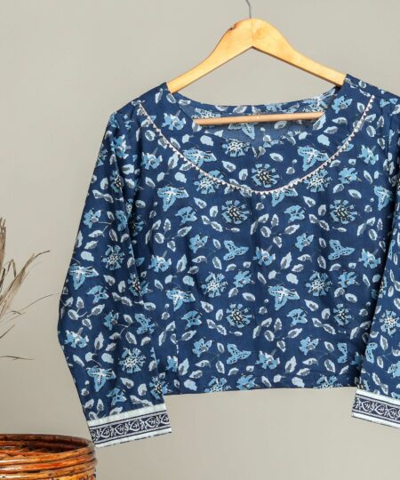 Handmade Block Print Cotton for Women ? Ethnic Floral Printed Top with Long Sleeves